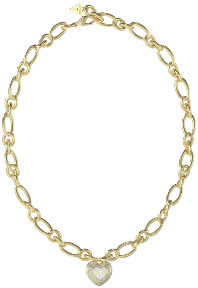 Guess Collana Acciaio Dorato Cuore con Cristalli