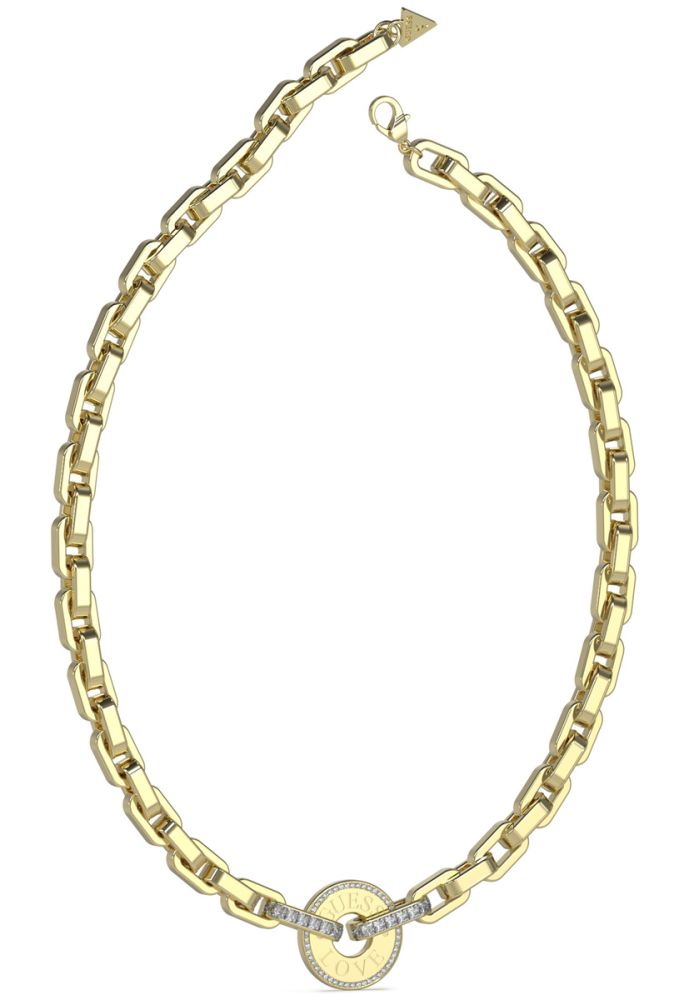 Guess Collana Catena Acciaio Dorato e Cristalli