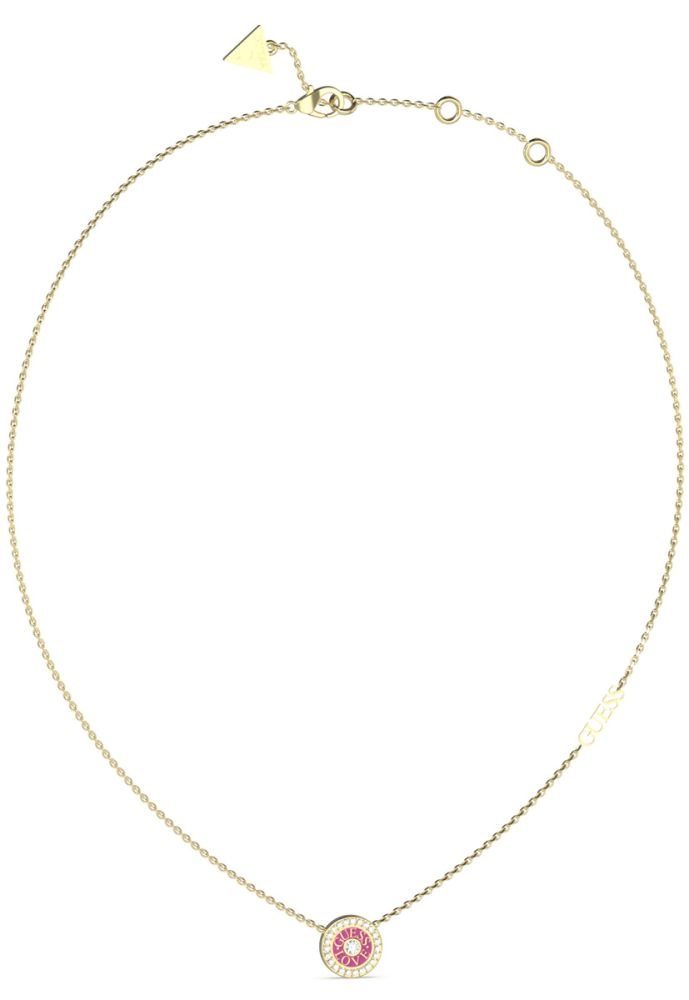 Guess Collana Acciaio Dorato Fucsia e Cristalli