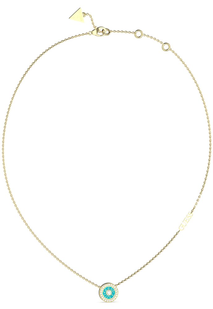 Guess Collana Acciaio Dorato Turchese e Cristalli