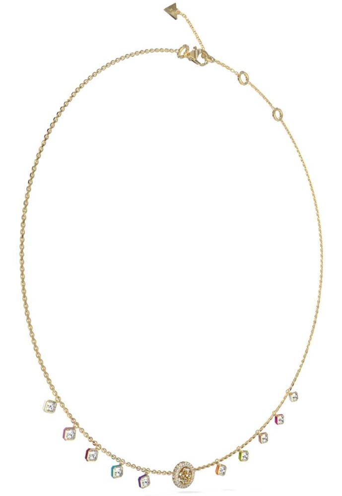 Guess Collana Acciaio Dorato Logo 4G e Cristalli