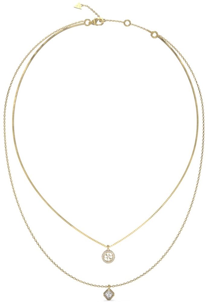 Guess Collana 2 Fili Acciaio Dorato Logo 4G e Cristallo