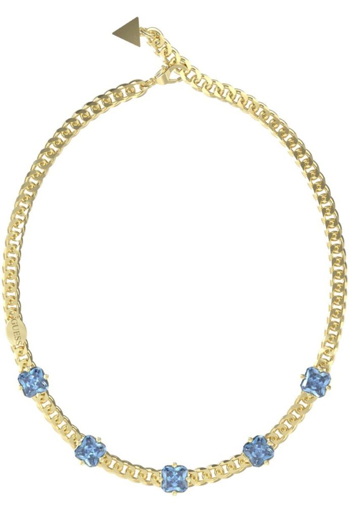 Guess Collana Catena Acciaio Dorato e Cristalli Blu