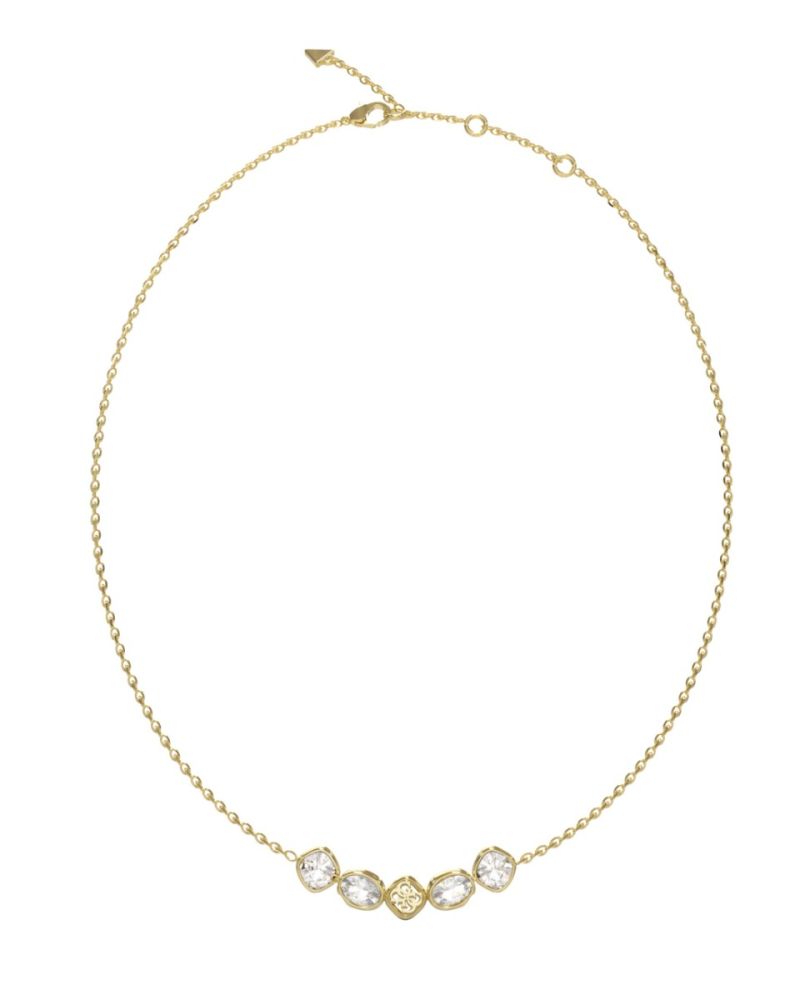 Guess Collana Acciaio Gold Cristalli Bianchi