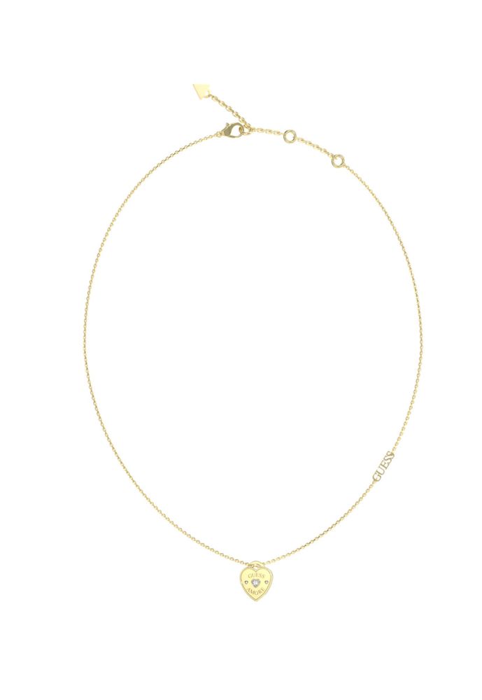 Guess Collana Acciaio Gold Cuore e Scritta Guess