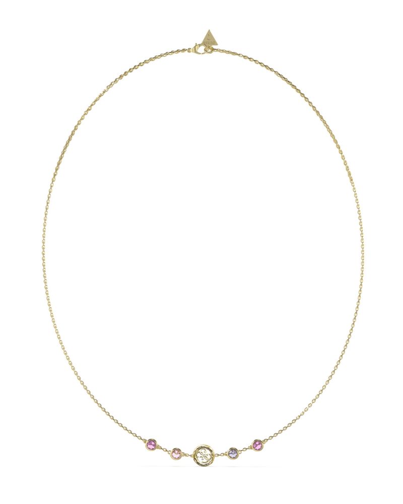 Guess Collana Acciaio Gold Logo 4G e Cristalli Fucsia
