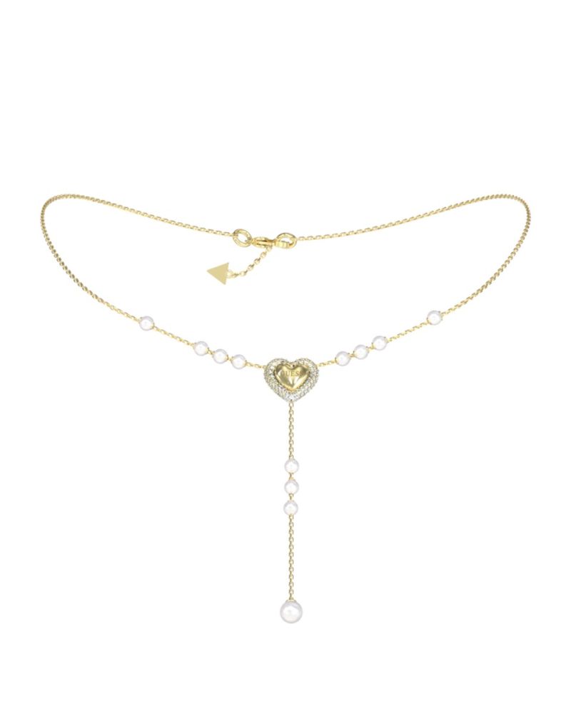Guess Collana Acciaio Gold Cuore e Perle