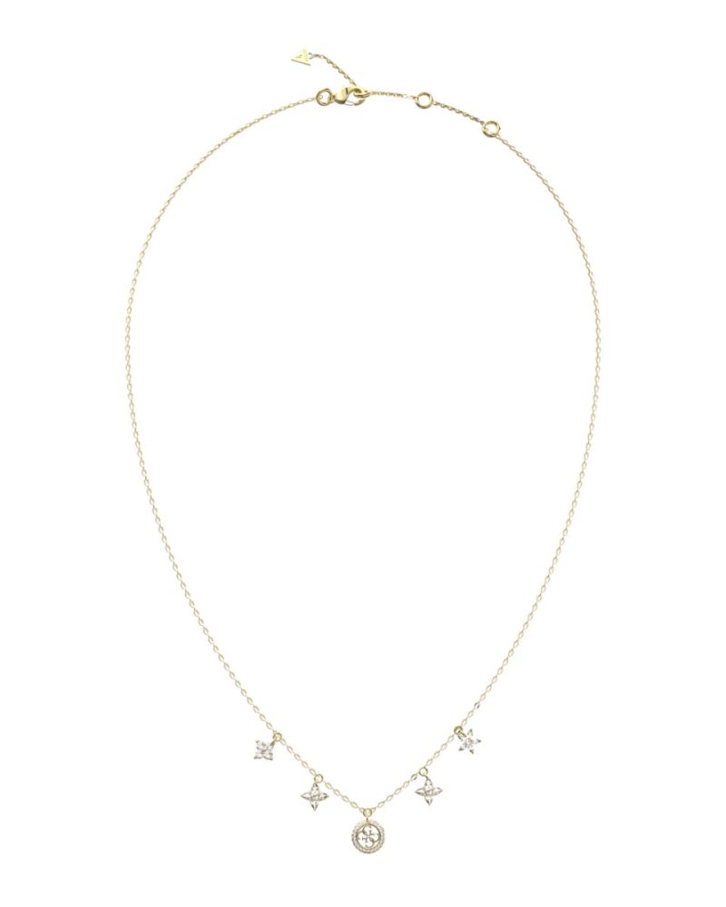 Guess Collana Acciaio Gold Logo e Fiori Bianchi