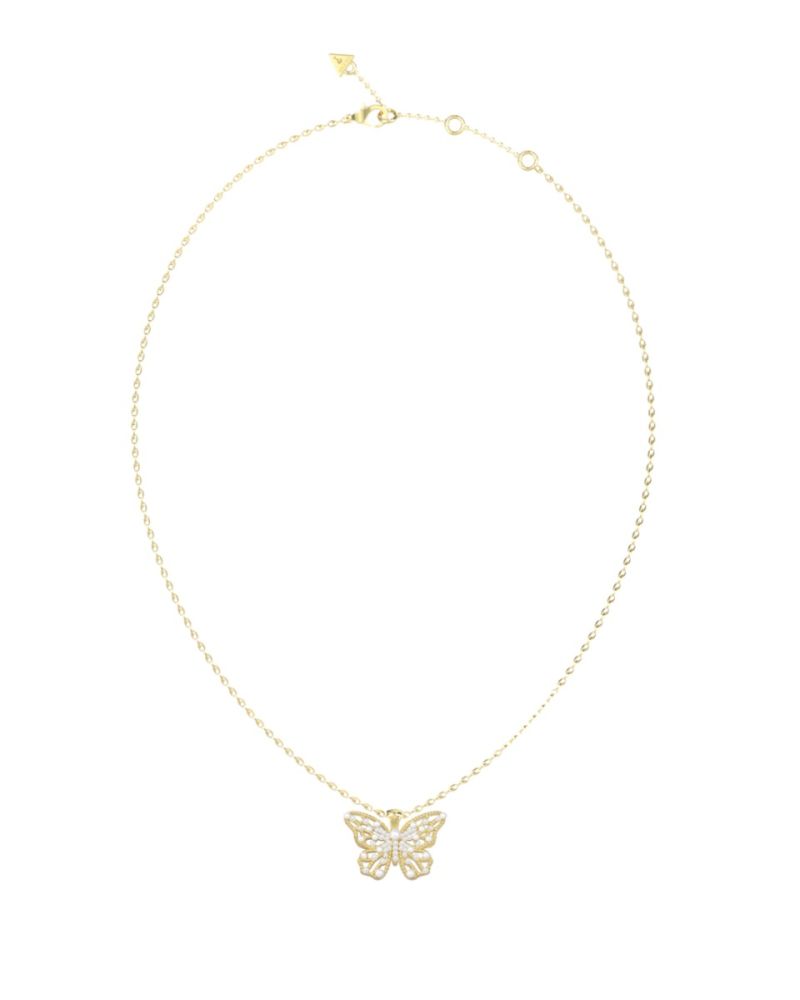 Guess Collana Acciaio Gold Farfalla e Zirconi