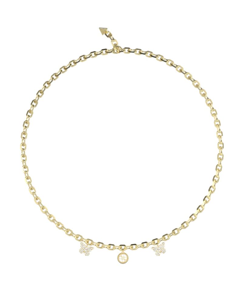 Guess Collana Acciaio Gold Logo e Farfalle