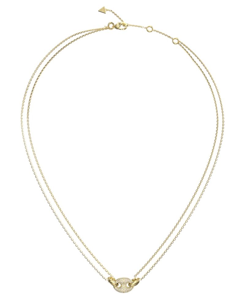 Guess Collana 2 Fili Acciaio Gold Centrale ZIrconato