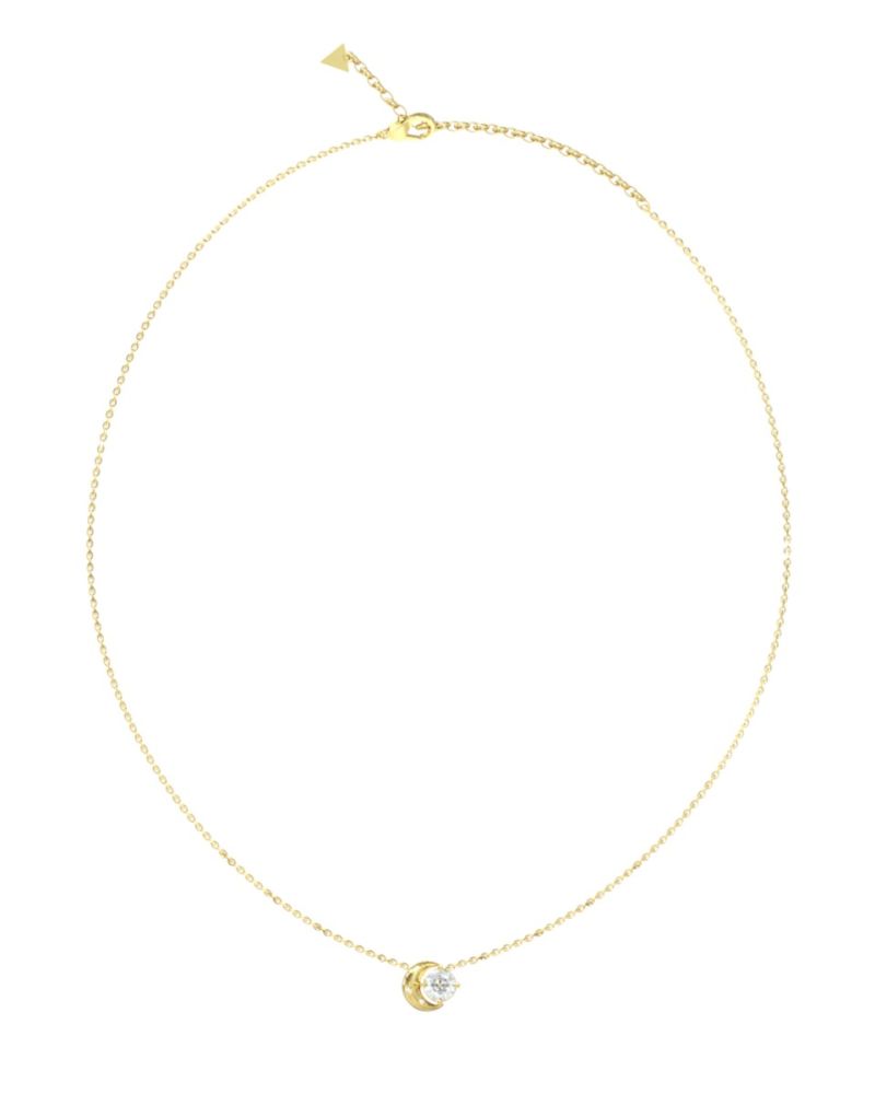 Guess Collana Acciaio Gold Luna con Cristallo Bianco