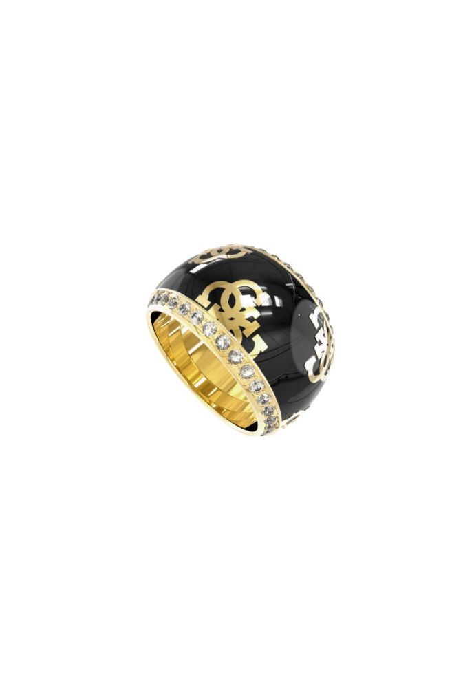 Guess Anello Donna Acciaio Gold Smalto Nero 4G