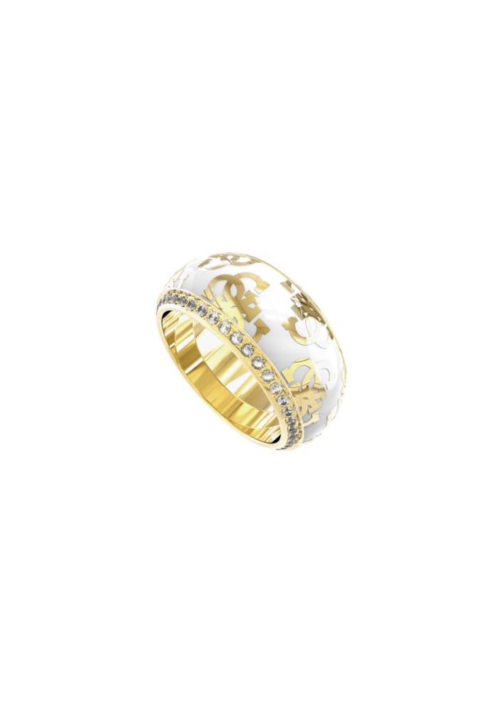 Guess Anello Donna Acciaio Gold Smalto Bianco 4G