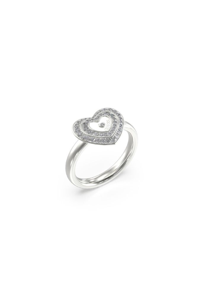Guess Anello Acciaio Cuore e Cristalli Bianchi