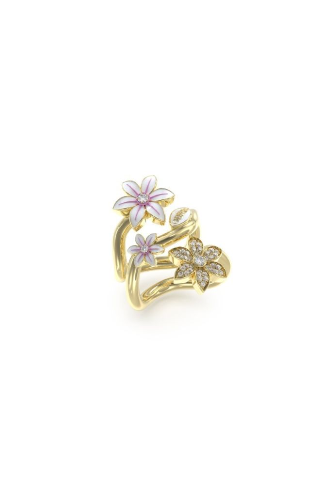 Guess Anello Acciaio Dorato Con Fiori 