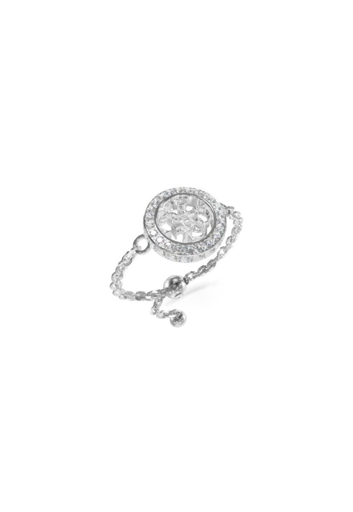 Guess Anello Regolabile Acciaio Logo 4G e Zirconi