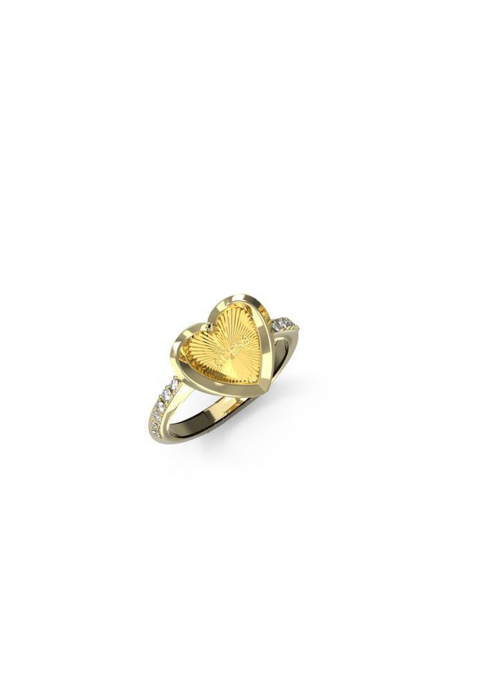 Guess Anello Acciaio Gold Cuore Cristallo Champagne