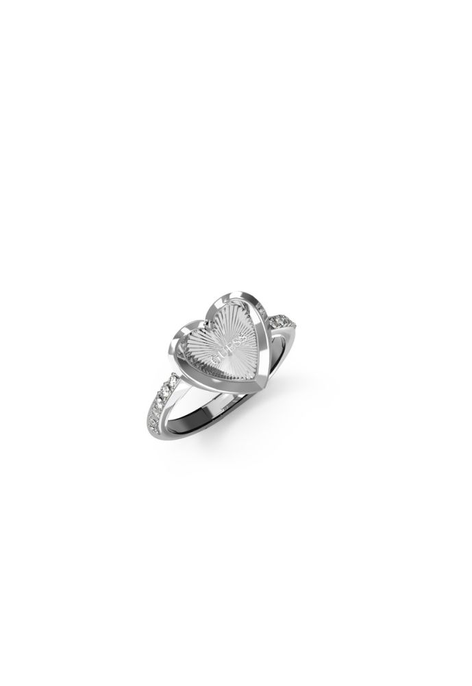 Guess Anello Acciaio Cuore Cristallo Bianco