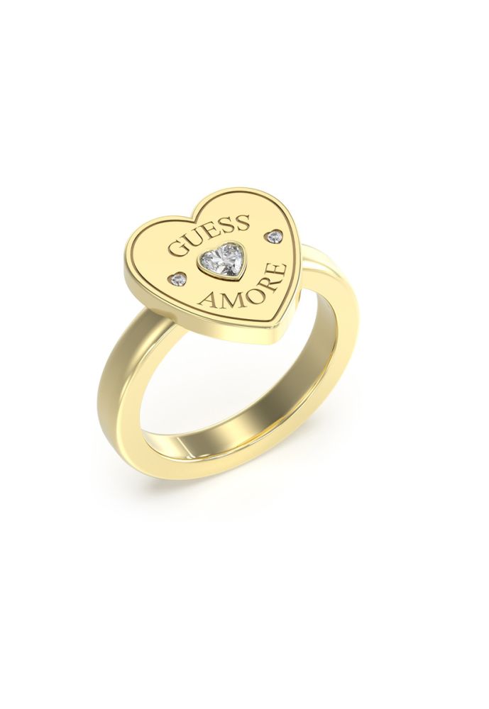 Guess Anello Acciaio Gold Cuore e Cristalli