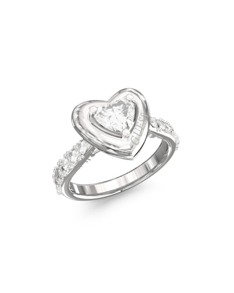 Guess Anello Acciaio Cuore Zirconi Bianchi