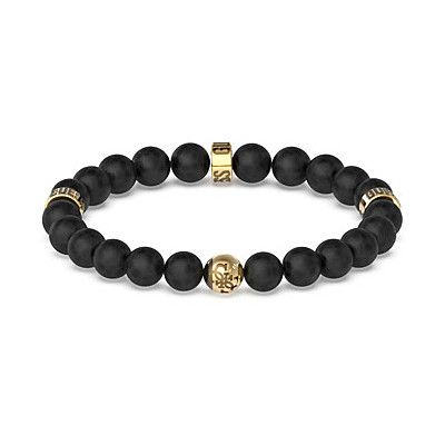 Guess Bracciale Elastico Uomo Acciaio Gold e Pietre Nere