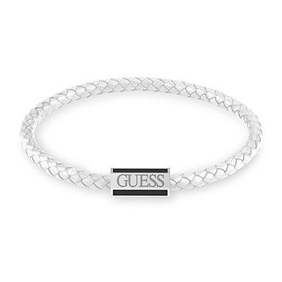 Guess Bracciale Uomo Acciaio e Pelle Bianca