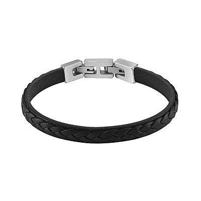 Guess Bracciale Uomo Acciaio e Pelle Nera