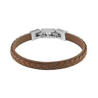 Guess Bracciale Uomo Acciaio e Pelle Marrone Chiaro