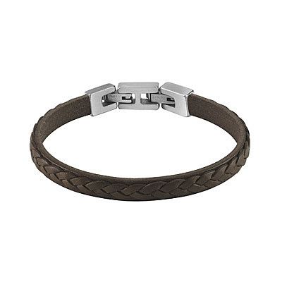 Guess Bracciale Uomo Acciaio e Pelle Marrone Scuro
