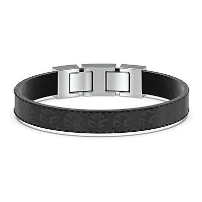 Guess Bracciale Uomo Acciaio e Pelle Nera