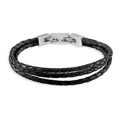 Guess Bracciale Uomo Acciaio e 3 Fili di Pelle Nera