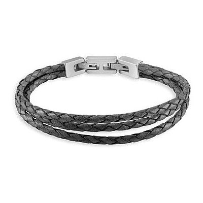 Guess Bracciale Uomo Acciaio e 3 Fili di Pelle Grigio