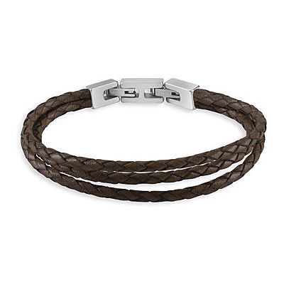 Guess Bracciale Uomo Acciaio e 3 Fili di Pelle Marrone