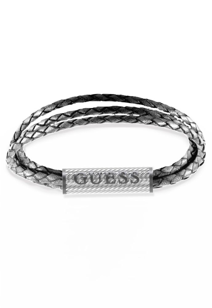 Guess Bracciale Uomo Pelle Grigia e Acciaio Magnetico