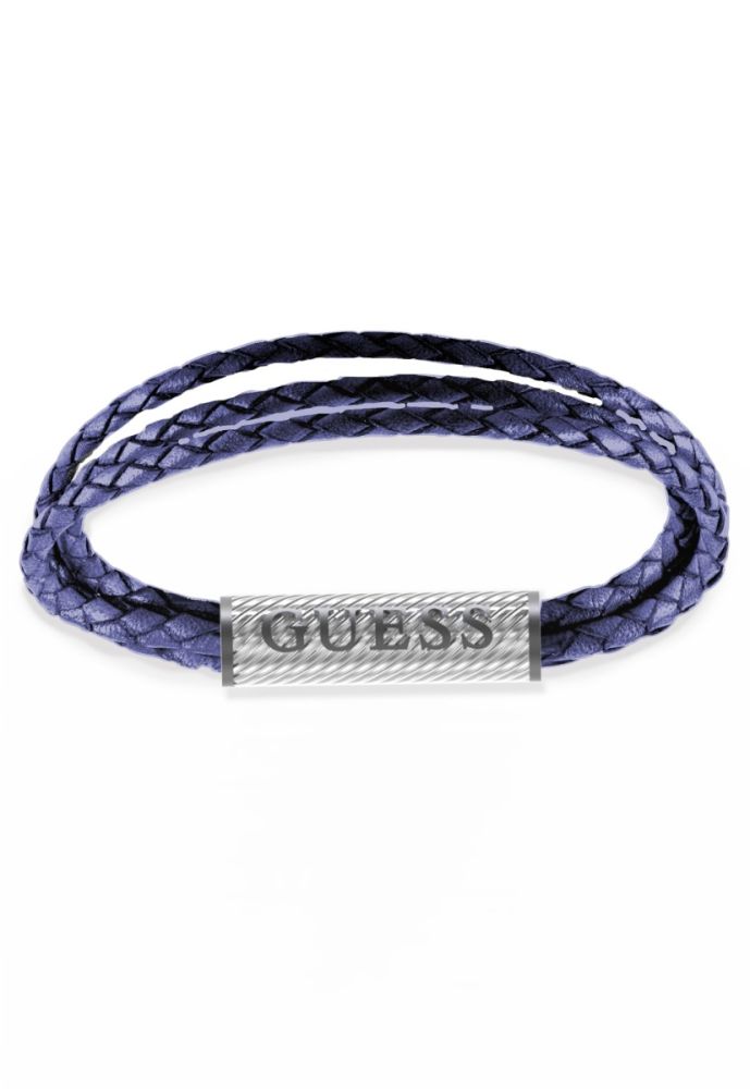 Guess Bracciale Uomo Pelle Blu e Acciaio Magnetico