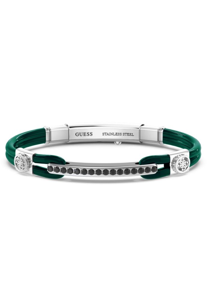 Guess Bracciale Uomo Kevlar Verde e Acciaio 
