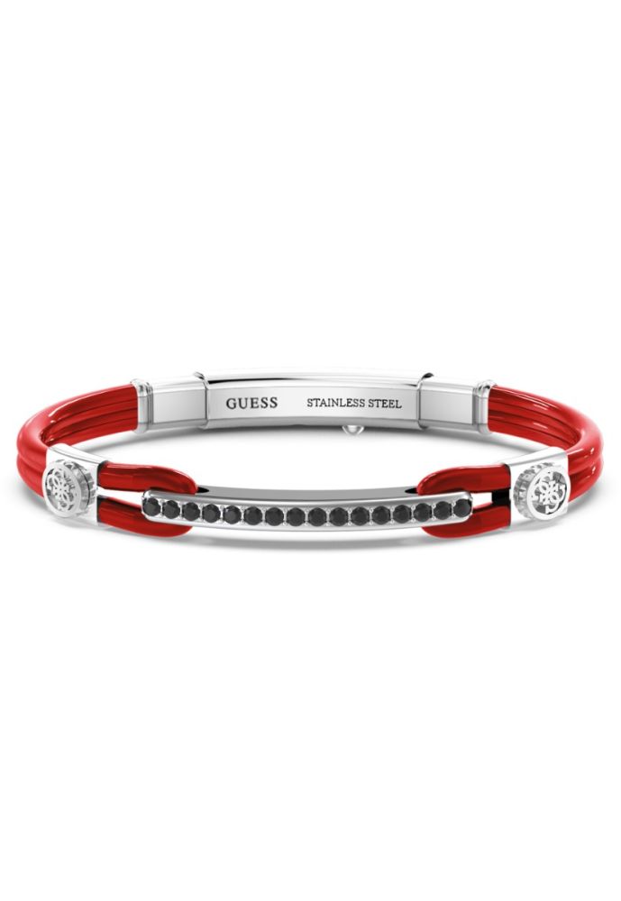 Guess Bracciale Uomo Kevlar Rosso e Acciaio 