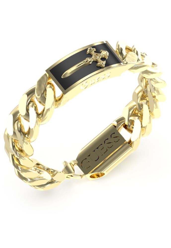 Guess Bracciale Acciaio Dorato Piastra Ip Nero