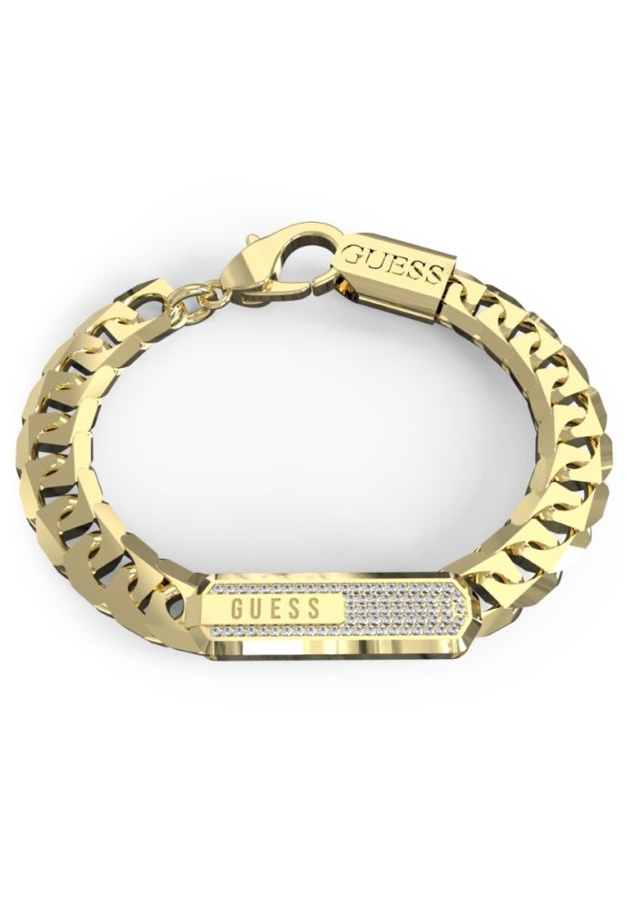 Guess Bracciale Acciaio Dorato Piastra Zirconata