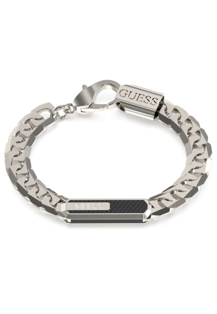 Guess Bracciale Catena Acciaio Piastra Zirconata
