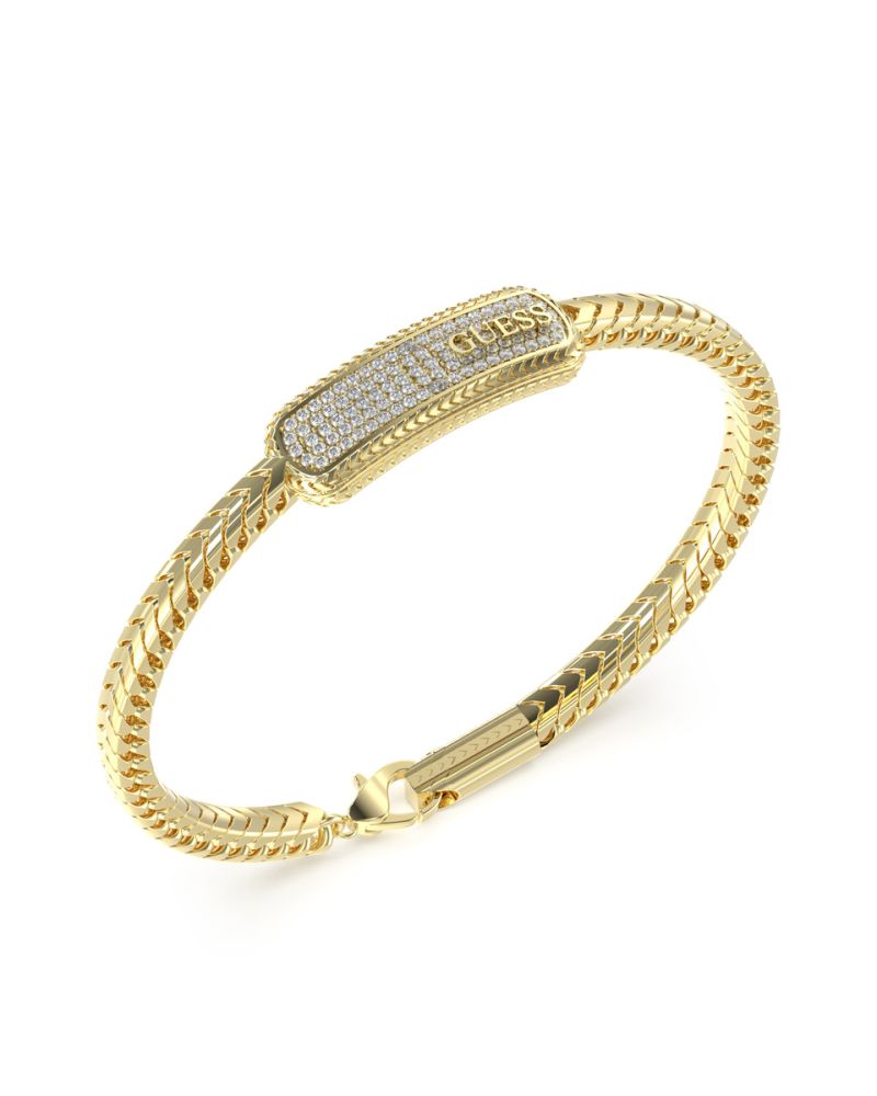 Guess Bracciale Acciaio Gold Piastra Zirconi Bianchi