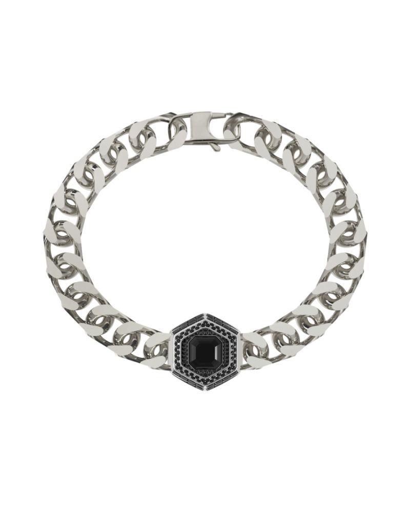 Guess Bracciale Catena Acciaio Cristallo Nero