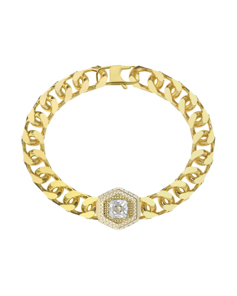 Guess Bracciale Catena Acciaio Gold Cristallo Bianco