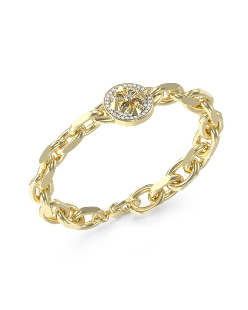 Guess Bracciale Catena Acciaio Gold Zirconi Bianchi