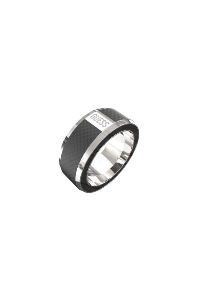 Gues Anello Acciaio e Carbonio Scritta Guess