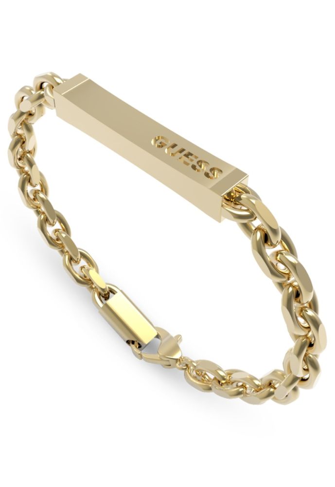 Guess Bracciale Uomo Acciaio Gold Con Piastra