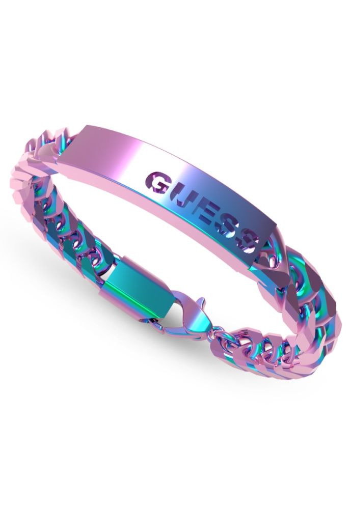 Guess Bracciale Uomo Acciaio Iridescente Con Piastra