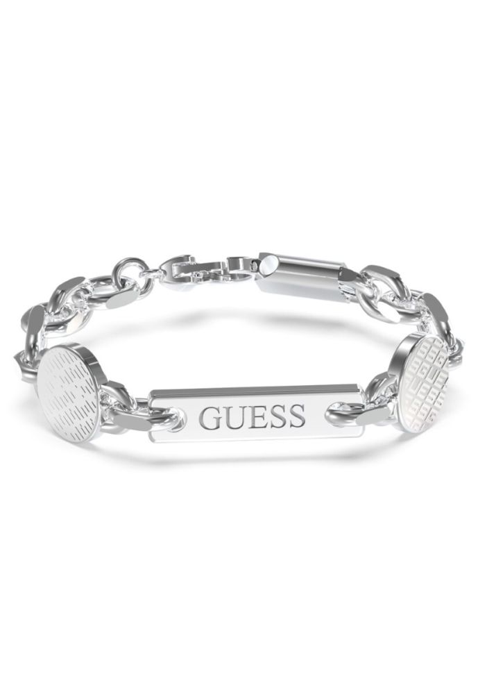 Guess Bracciale Acciaio Logo e Piastra