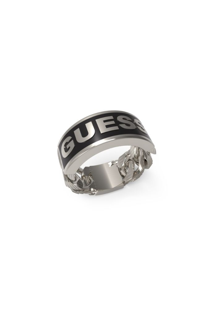 Guess Anello Acciaio e Ip Nero Scritta Guess